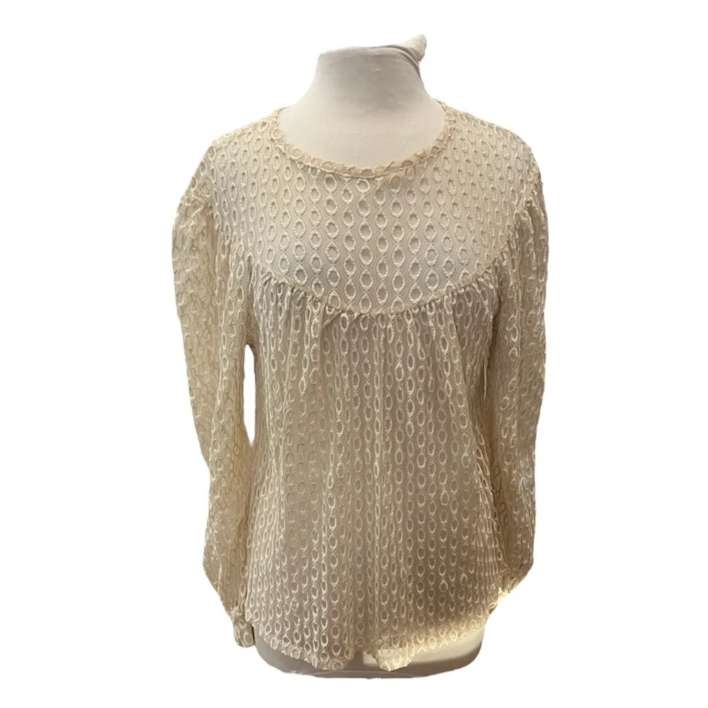 Zara Embroidered Tulle Puff Sleeve Blouse - Small